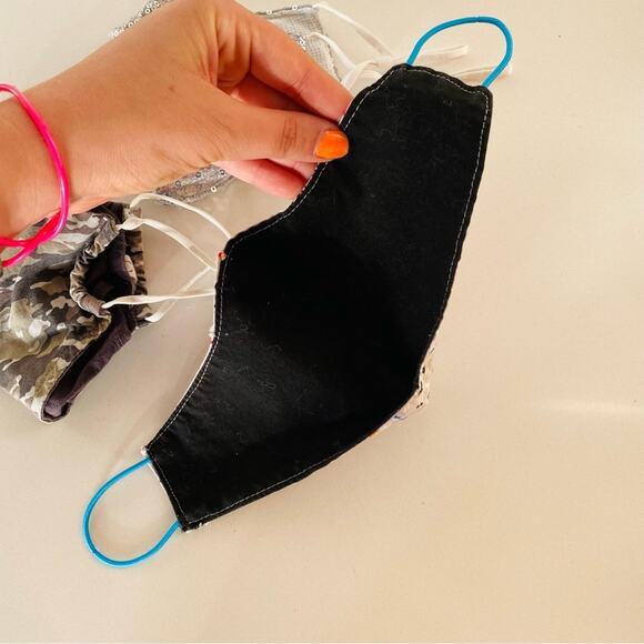 Unicorn Zebra Camo Sequin Fabric Cloth Adjustable Elastic Face Covering Mask s/3 - Picture 2 of 6